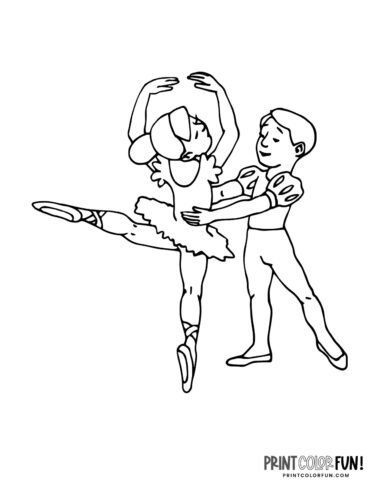 Boy ballet dancer and a ballerina coloring page