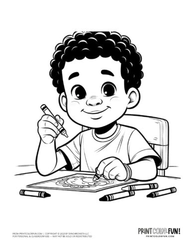 Boy coloring with crayons coloring clipart from PrintColorFun com