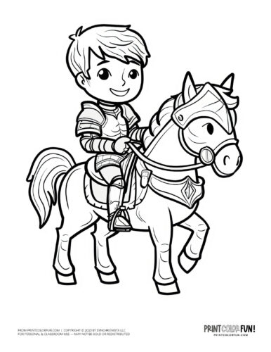 Boy knight and horse coloring page from PrintColorFun com (1)