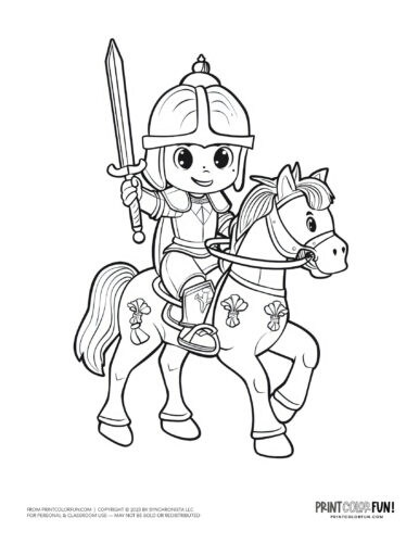 Boy knight and horse coloring page from PrintColorFun com (2)