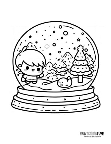 Boy playing outside snow globe coloring page - PrintColorFun com