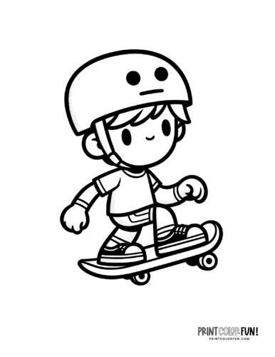 Boy skateboarding cartoon coloring page from PrintColorFun com