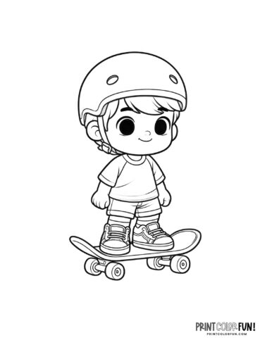 Boy standing on a small skateboard coloring clipart from PrintColorFun com