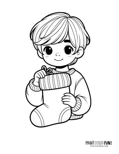 Boy with a Christmas stocking coloring page S PrintColorFun com