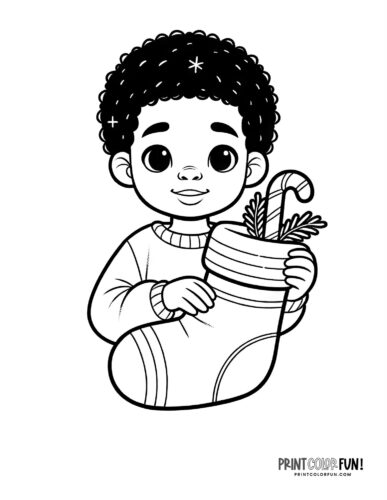 Boy with a Christmas stocking coloring page T PrintColorFun com