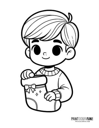 Boy with a Christmas stocking coloring page U PrintColorFun com