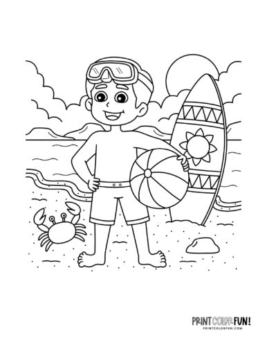 Boy with a beach ball coloring page at PrintColorFun com