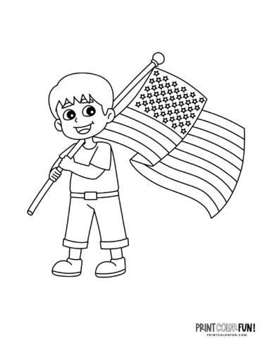 Boy with the American flag clipart & coloring page at PrintColorFun com