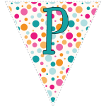 Bright polka dot decoration flags with teal letters 128