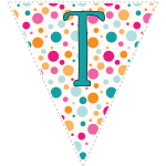Bright polka dot decoration flags with teal letters 128