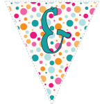 Bright polka dot decoration flags with teal letters