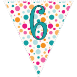 Bright polka dot decoration flags with teal letters 128