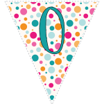Bright polka dot decoration flags with teal letters 128