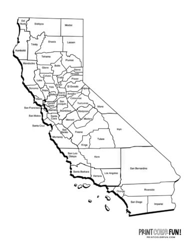 California county map coloring page - PrintColorFun com