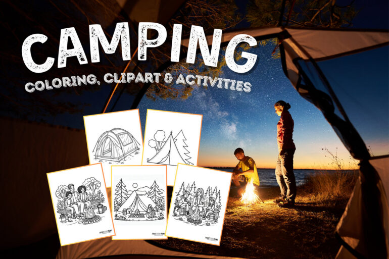 Camping coloring page clipart activities from PrintColorFun com