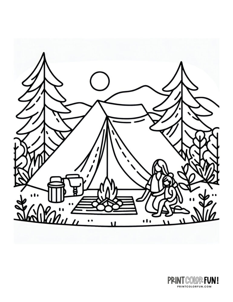 16+ Camping clipart and coloring pages: Ignite your child's creativity ...