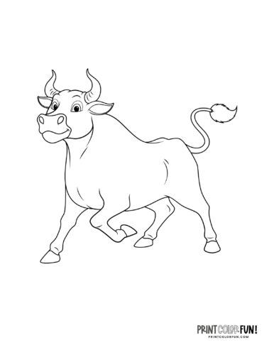 Cartoon bull in animated style coloring page at PrintColorFun com