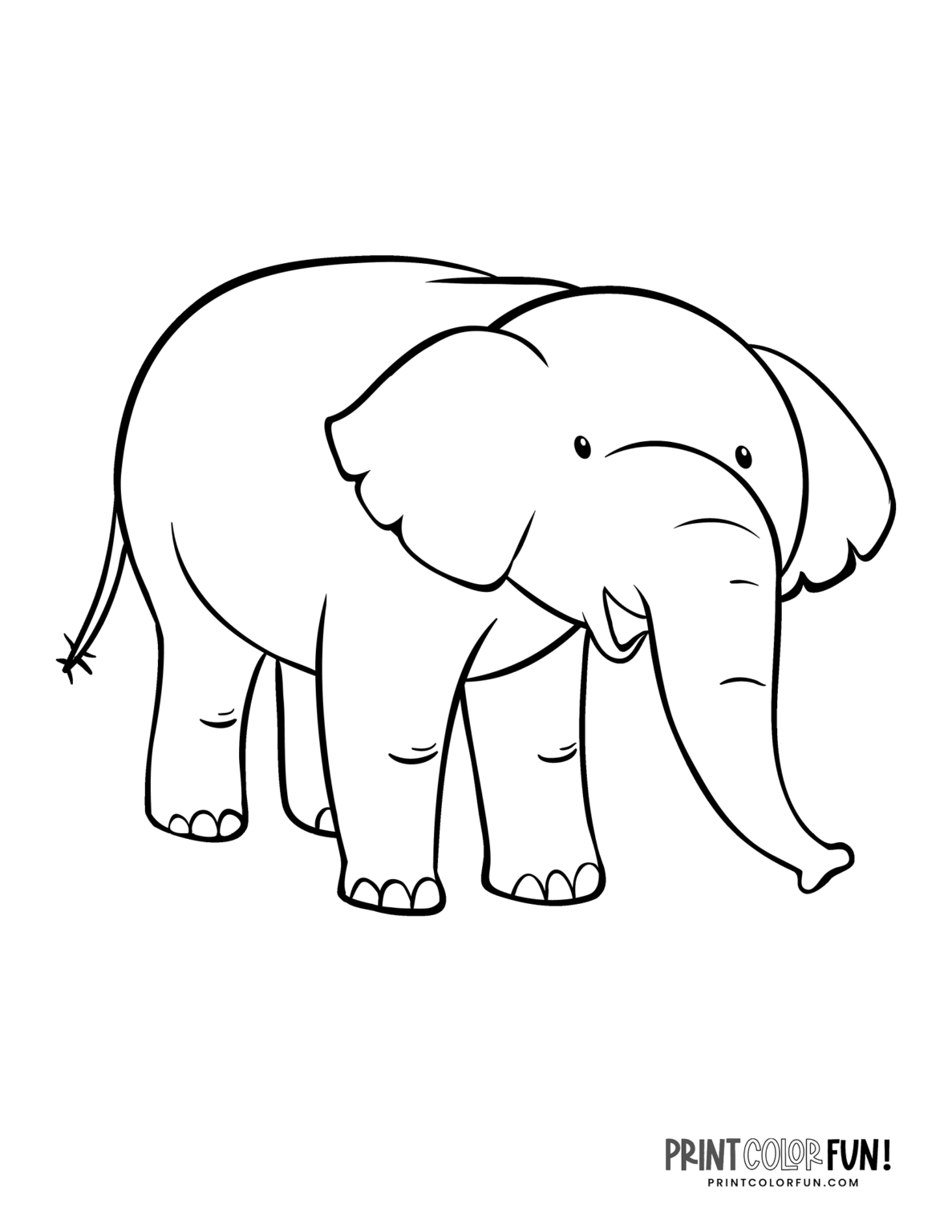 14 cute cartoon elephant coloring pages to print, at PrintColorFun.com