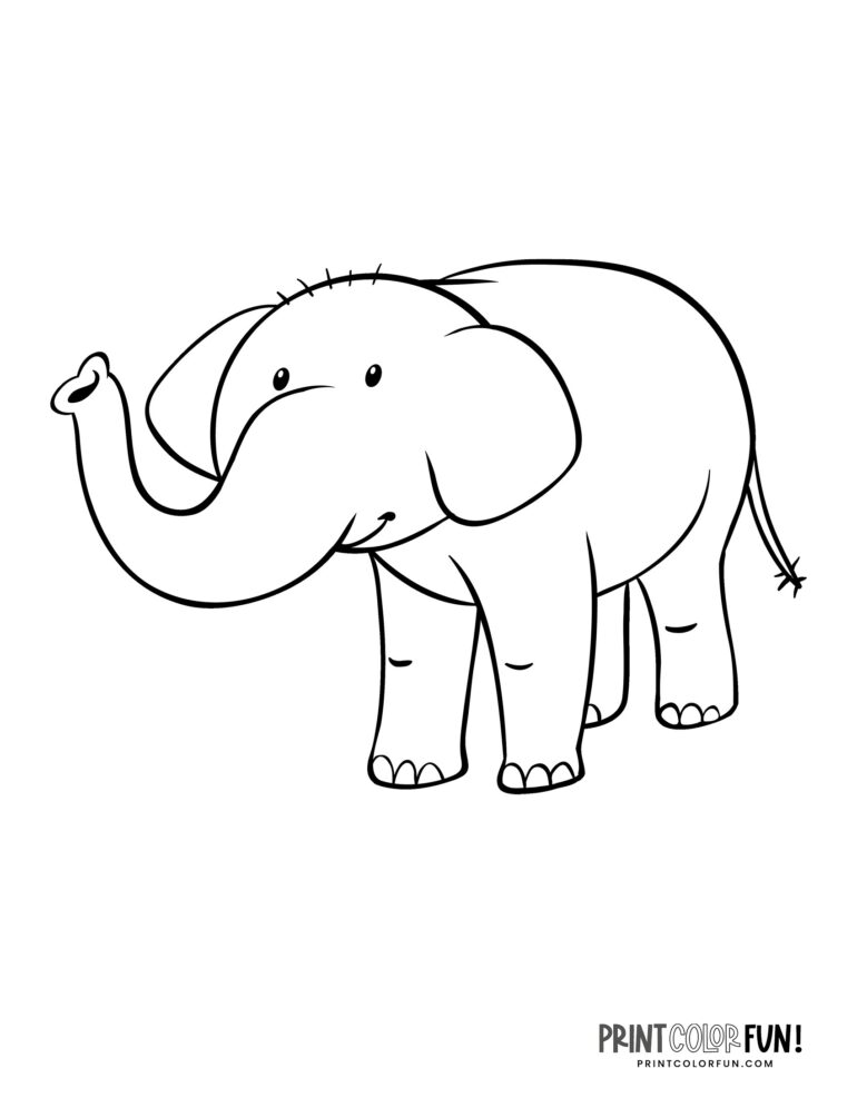 14 cute cartoon elephant coloring pages to print, at PrintColorFun.com