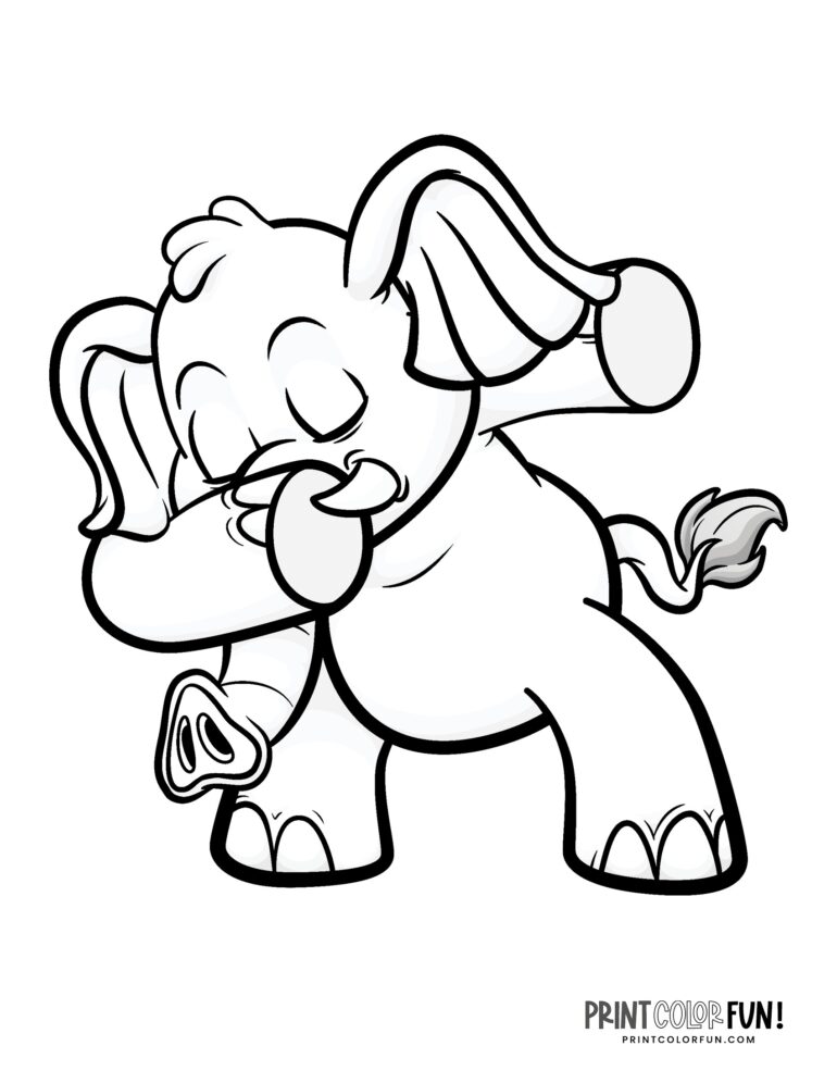 14 cute cartoon elephant coloring pages to print, at PrintColorFun.com