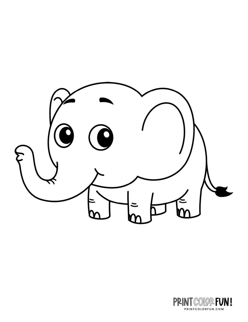 14 cute cartoon elephant coloring pages to print, at PrintColorFun.com