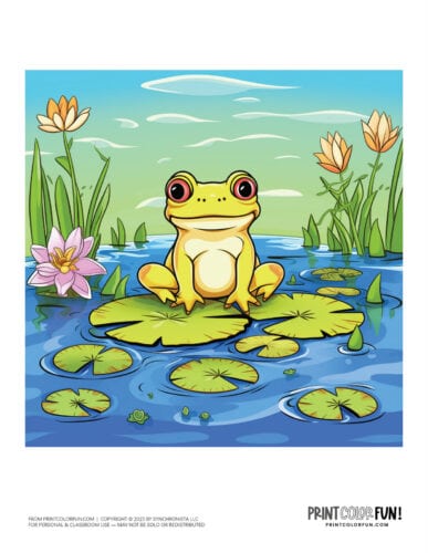 Cartoon frog clipart scene from PrintColorFun com