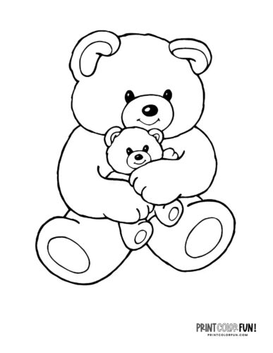 Cartoon mom and baby teddy bear coloring page - PrintColorFun com