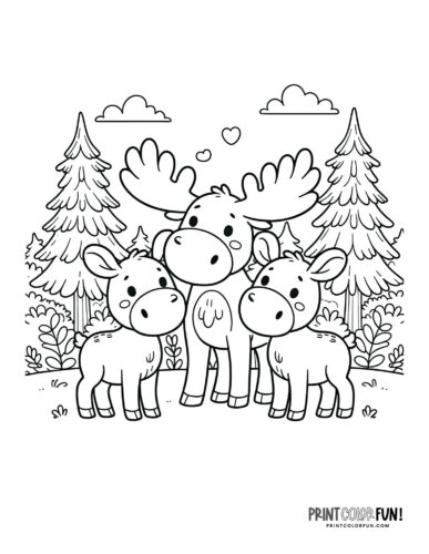 Cartoon moose family coloring page - PrintColorFun com