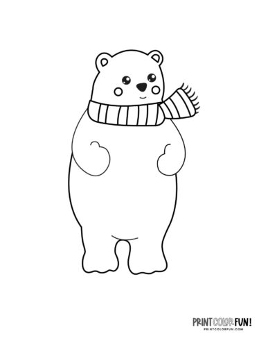 Cartoon polar bear in a scarf coloring page - PrintColorFun com