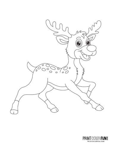 Cartoon reindeer (2) Christmas coloring page - PrintColorFun com