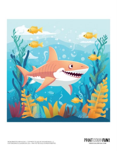 Cartoon shark color clipart from PrintColorFun com 1