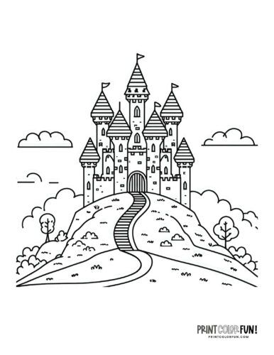 Castle on a hill coloring page at PrintColorFun com