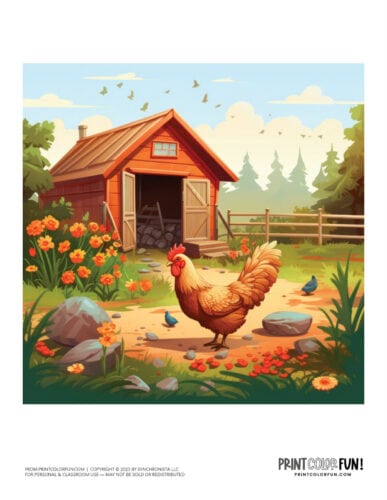Chicken coop backyard scene clipart from PrintColorFun com (1)