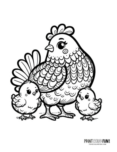 Chicken hen coloring clipart from PrintColorFun com 3