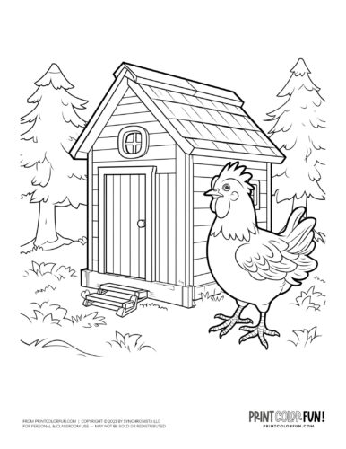 Chicken hen coloring clipart from PrintColorFun com 5