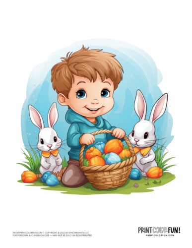Child with Easter basket clipart drawing from PrintColorFun com (1)