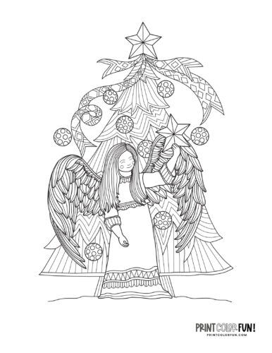Christmas angel adult coloring page from PrintColorFun com