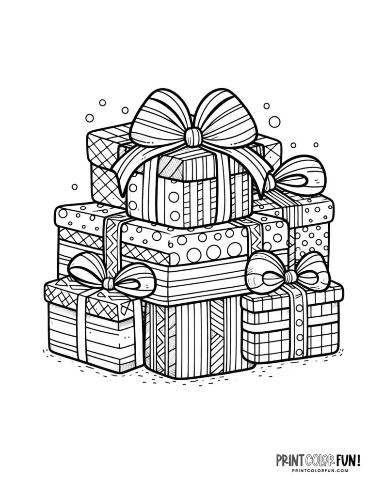 12 Christmas present clipart & coloring pages, plus quick & easy ...