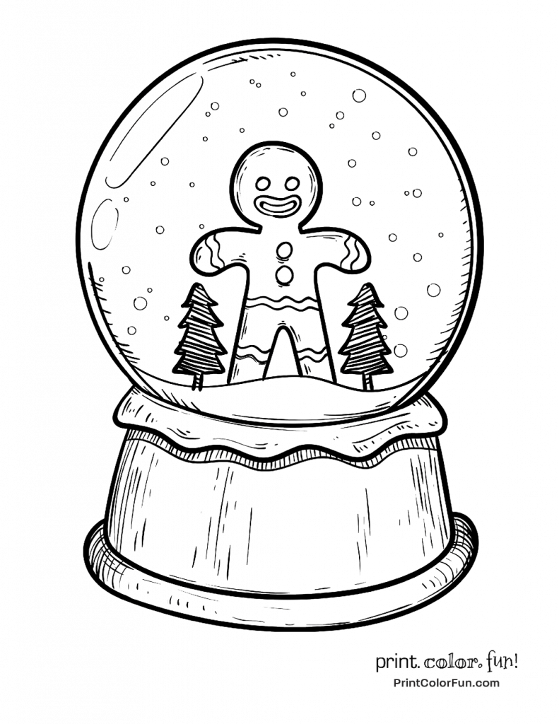 Christmas snow globe with gingerbread man - Print Color Fun!