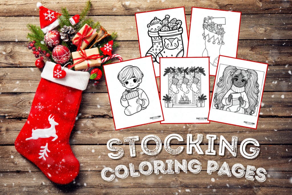 Christmas stocking clipart & coloring pages from PrintColorFun com