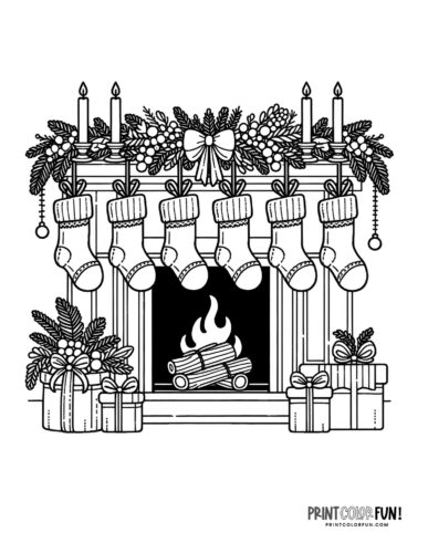Christmas stockings hung by the fireplace coloring page G PrintColorFun com