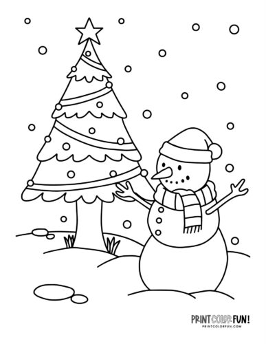 Christmas tree and a snowman - Snowman coloring page from PrintColorFun com