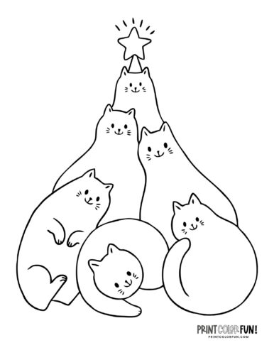 Christmas tree made of cats coloring page - PrintColorFun com