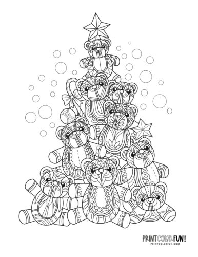 Christmas tree made of teddy bears printable at PrintColorFun com