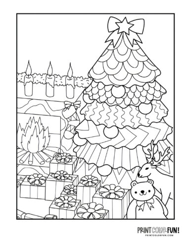 Christmas tree surrounded by presents coloring page - PrintColorFun com