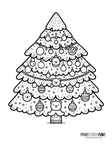 Christmas tree with bear ornaments coloring page - PrintColorFun com