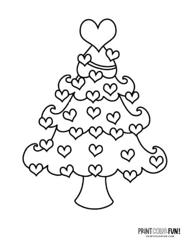 Christmas tree with cute hearts printable at PrintColorFun com