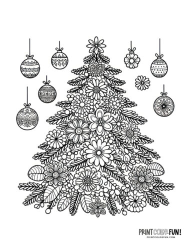 Christmas tree with flowers printable at PrintColorFun com