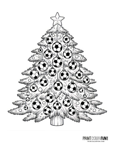 Christmas tree with soccer balls printable at PrintColorFun com