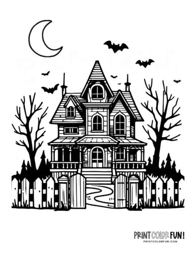 Classic haunted house coloring page - PrintColorFun com (1)